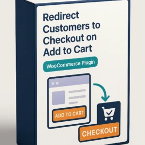 WooCommerce Add to Cart Redirect to Checkout plugin displayed as a 3D boxed product, designed to speed up checkout and increase conversions