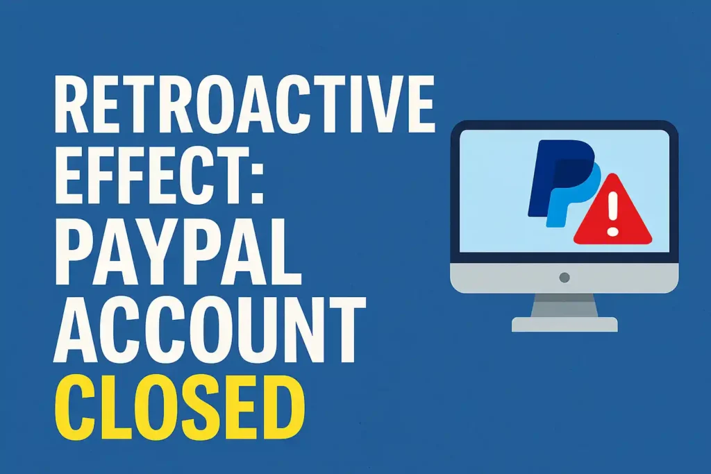 Retroactive effect illustration showing PayPal account closed warning with lock and alert sign