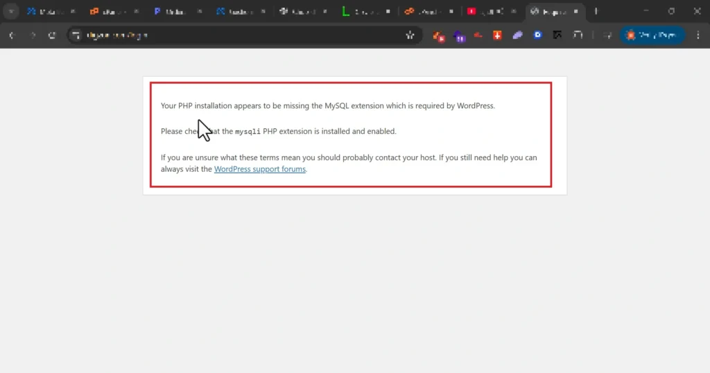 Fix WordPress Missing MySQL Extension Error by Enabling MySQLi and Updating PHP 8.2