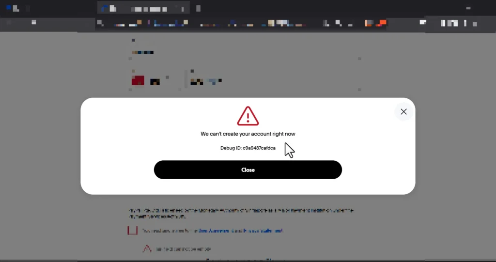 Fix PayPal error f58870777e095 showing “We cannot create your account at this time” when creating a business account