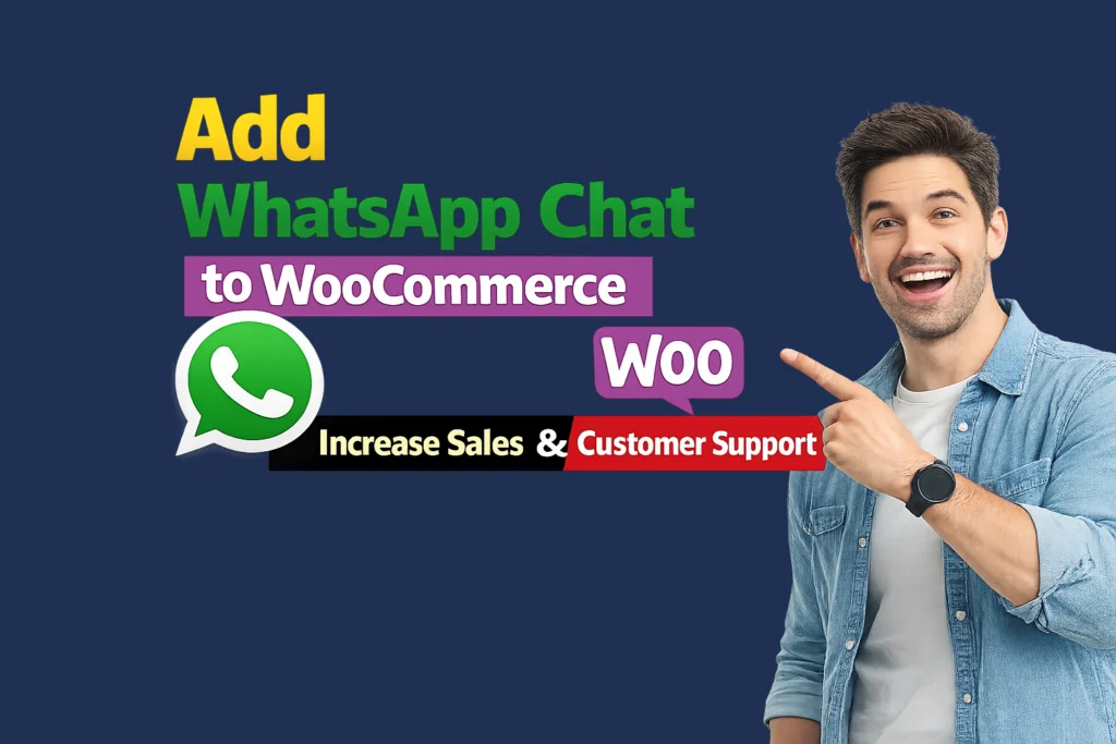 Man pointing to tutorial showing how to add WhatsApp chat to WooCommerce to increase sales and customer support