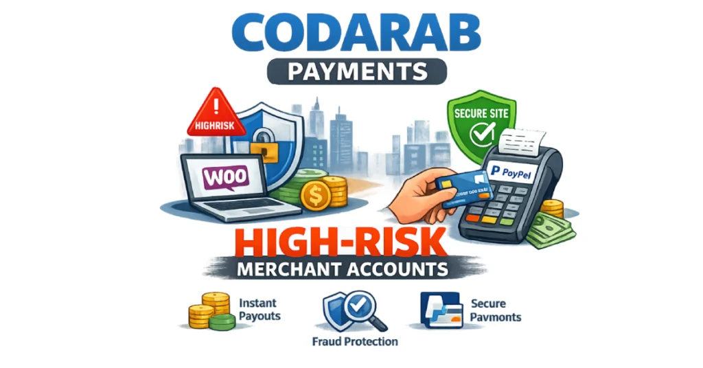 CODARAB Payments high-risk merchant account solution for WooCommerce with secure PayPal API card processing and instant payouts