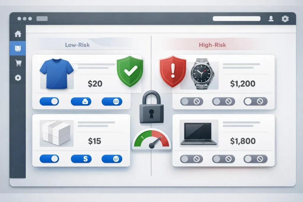 WooCommerce dashboard illustrating how to deactivate payment gateways per product to manage high risk payments