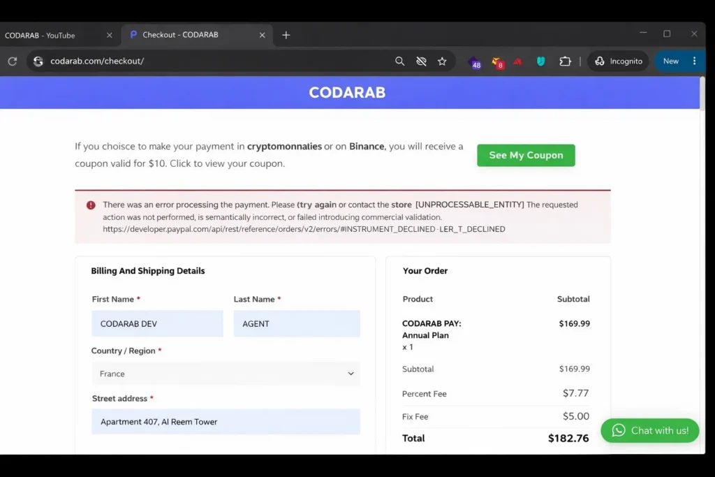 CODARAB secure card checkout interface for WooCommerce