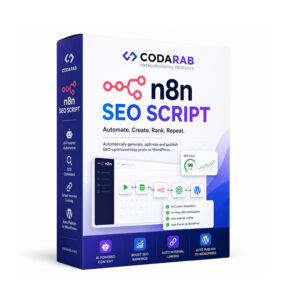 CODARAB n8n SEO Script software box for automated WordPress SEO content generation