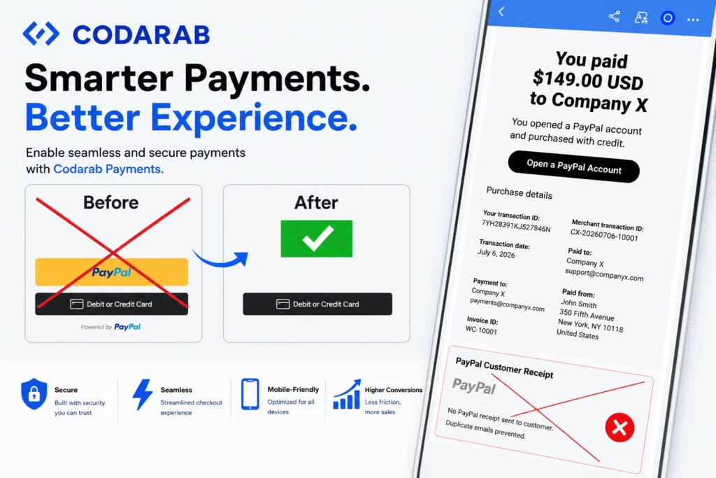 Codarab Payments V10.8.5 new features for WooCommerce PayPal and card payments